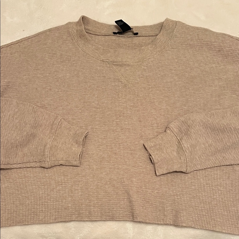 Cozy Tan Ribbed Cropped Sweater